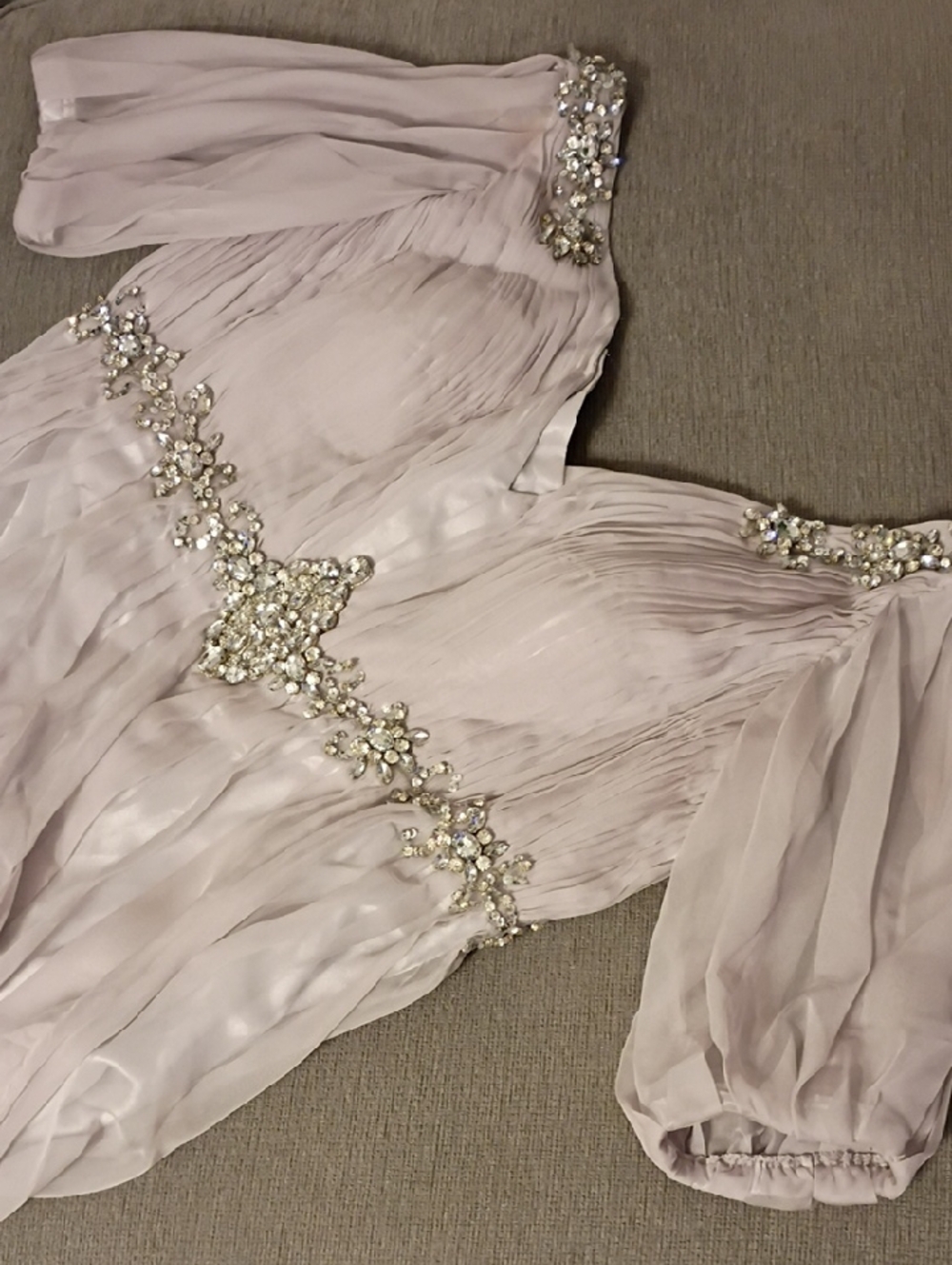 Embellished Off-Shoulder Chiffon Dress in Light Lavender